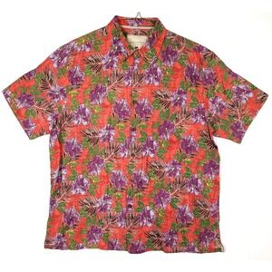 Island Republic Men's Hawaiian Shirt XXL 100% Silk Coral Purple Green Multicolor